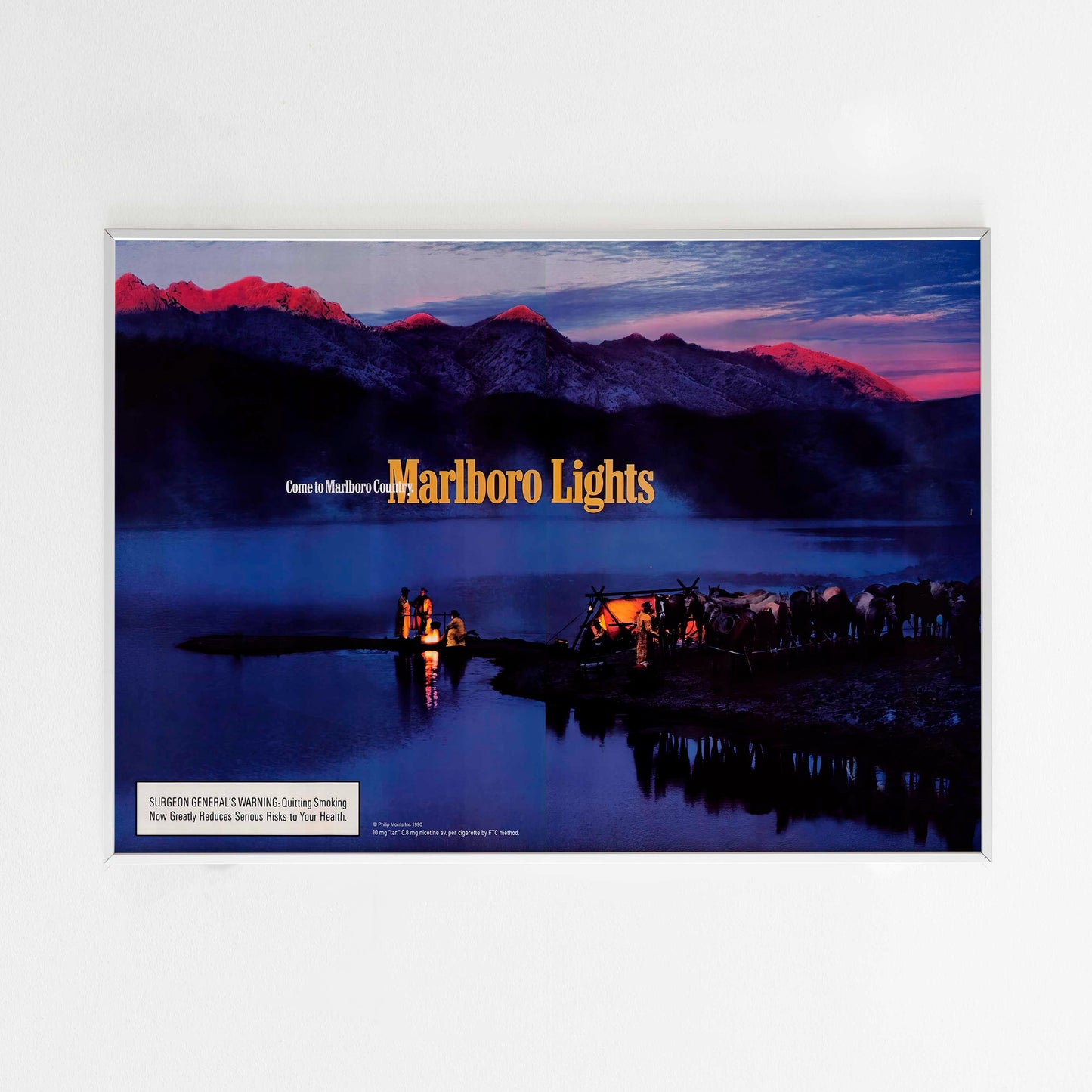 Marlboro Country Cowboy Night Sunset Advertising Poster, 80s Style Print, Cigarettes Collection Ad Wall Art, Retro Magazine Rare Vintage Design Advertisement