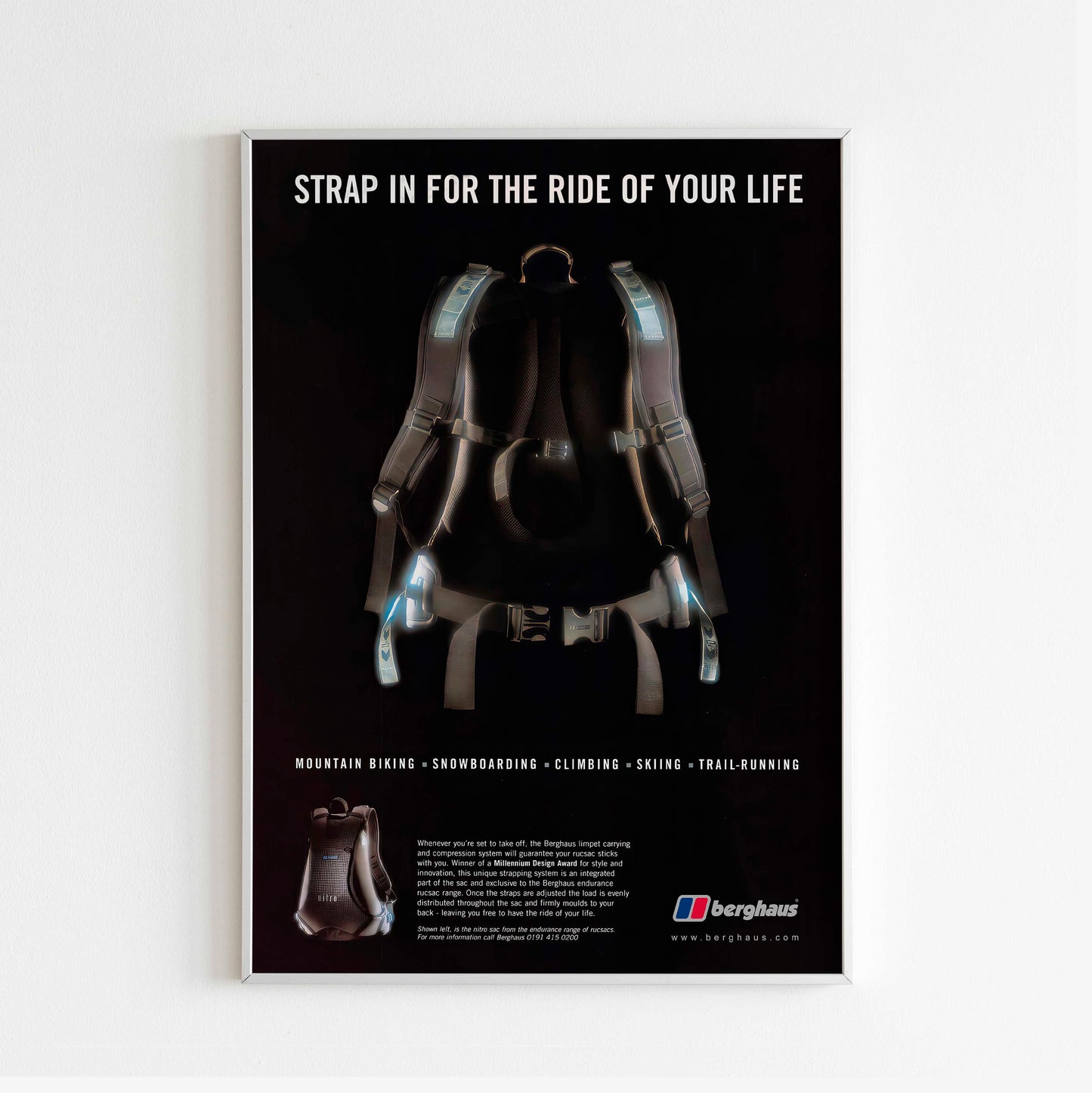 Berghaus Backpack Poster Jetpack Backpack Advertising Poster, 00s Style Outdoor Print, Vintage Ad Wall Art, Magazine Retro Advertisement, 90s retro Ad