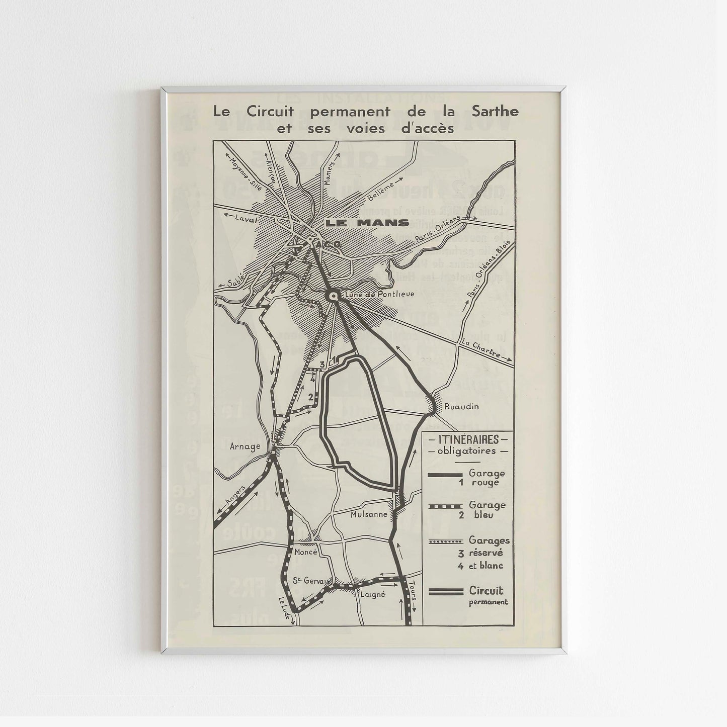Le Mans 24h Circuit Map Magazine Advertising Poster, Sport Car 50s Style Print, Vintage Design, Racing Ad Wall Art, Magazine Retro Advertisement