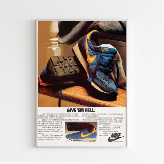 Nike "Give Em Hell" Poster Advertising, 90s Style Shoes Print, Magazine Retro Advertisement