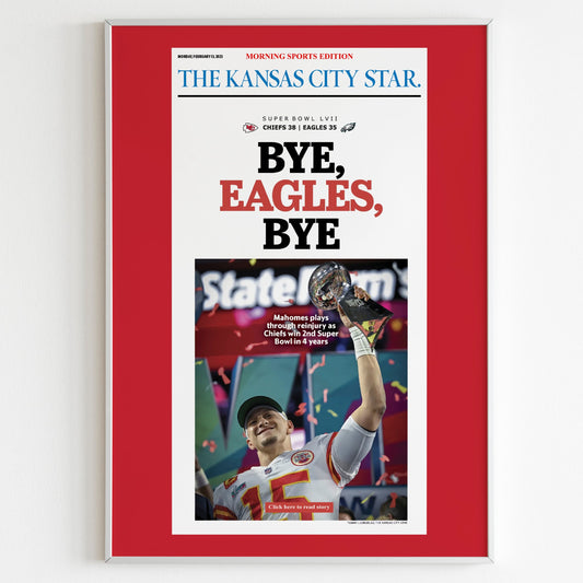 Kansas City Chiefs 2023 Super Bowl NFL Champions Front Cover The Kansas City Star Newspaper Poster, Football Team Print, Front Page Poster