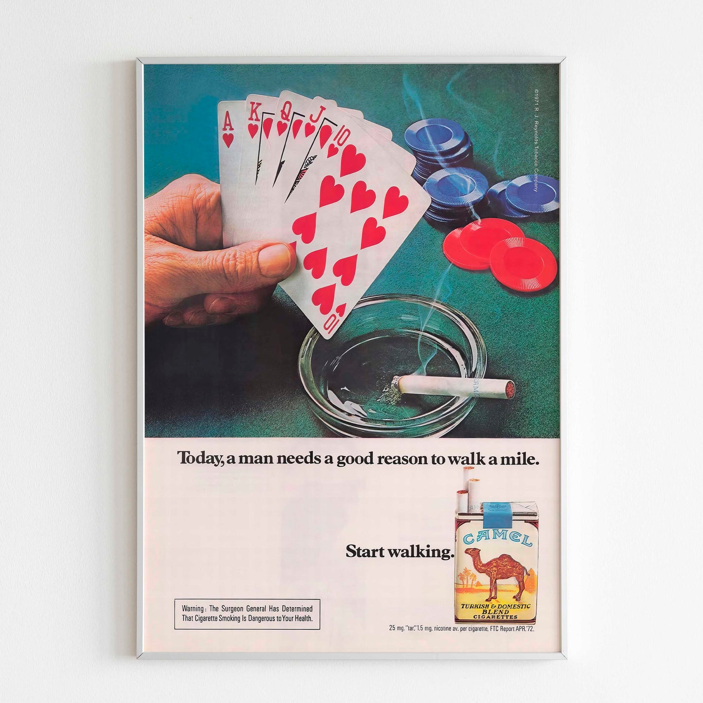 Camel "I'd Walk A Mile" Poster 70s Advertising Poster, Cigarettes Poker collection Ad Wall Art, Vintage Design Advertisement, 80s Style Print, Retro Magazine