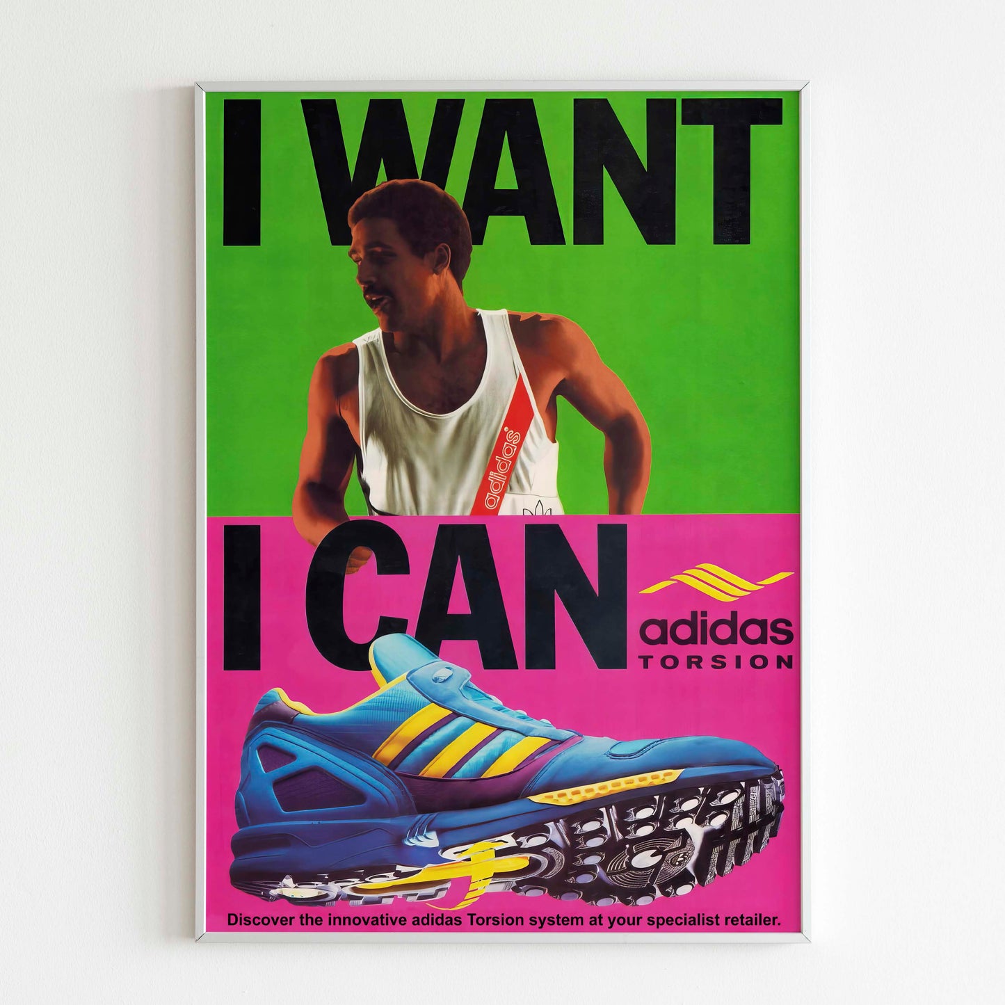 Adidas ZX8 Torsion "I Want I Can" 1989 Advertising Poster, 80s Style Shoes Print, Vintage Running Ad Wall Art, Magazine Retro Advertisement