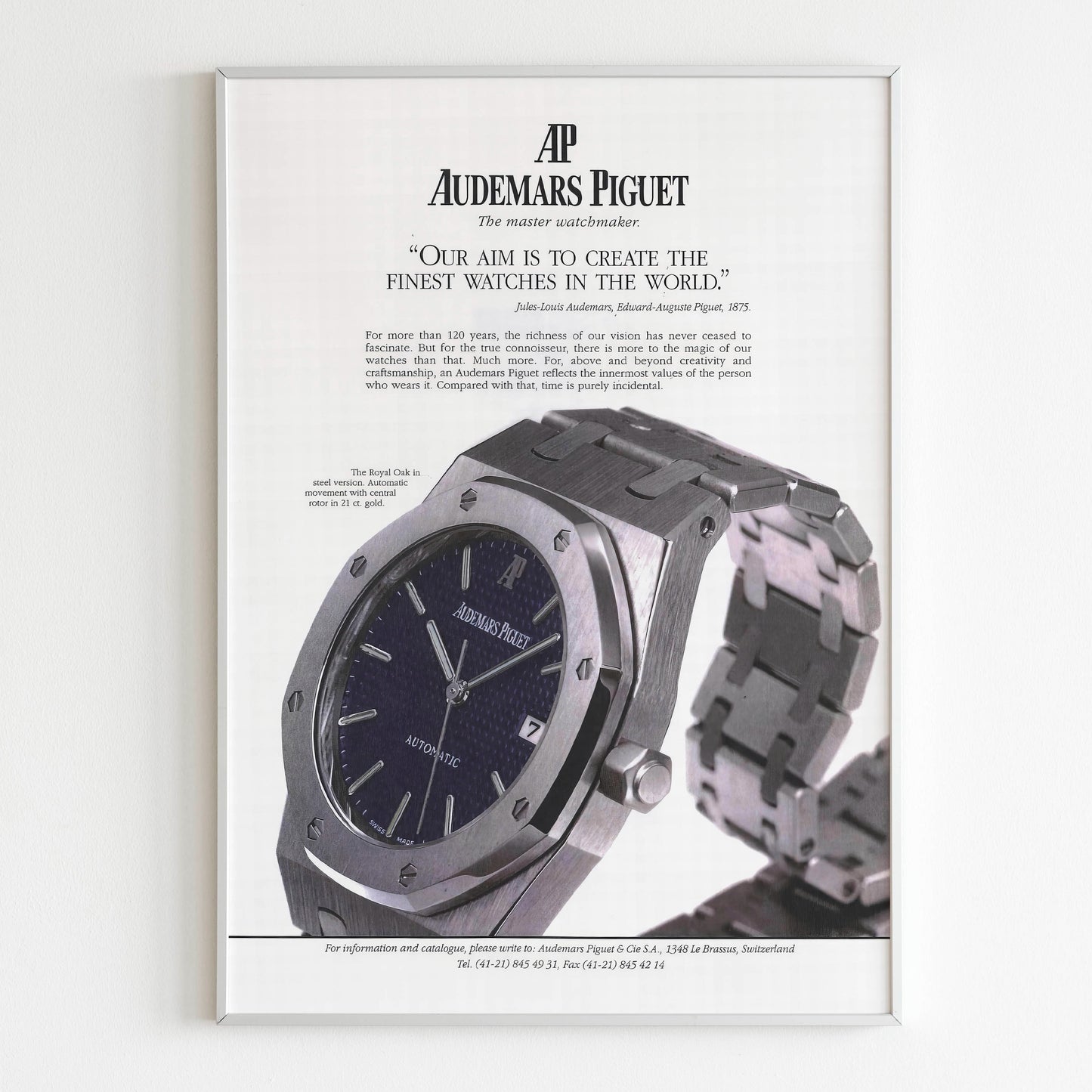 Audemars Piguet Royal Oak Watch Advertising Poster, Vintage Design Magazine, 80's Style Print, Ad Wall Art, Ad Retro Advertisement