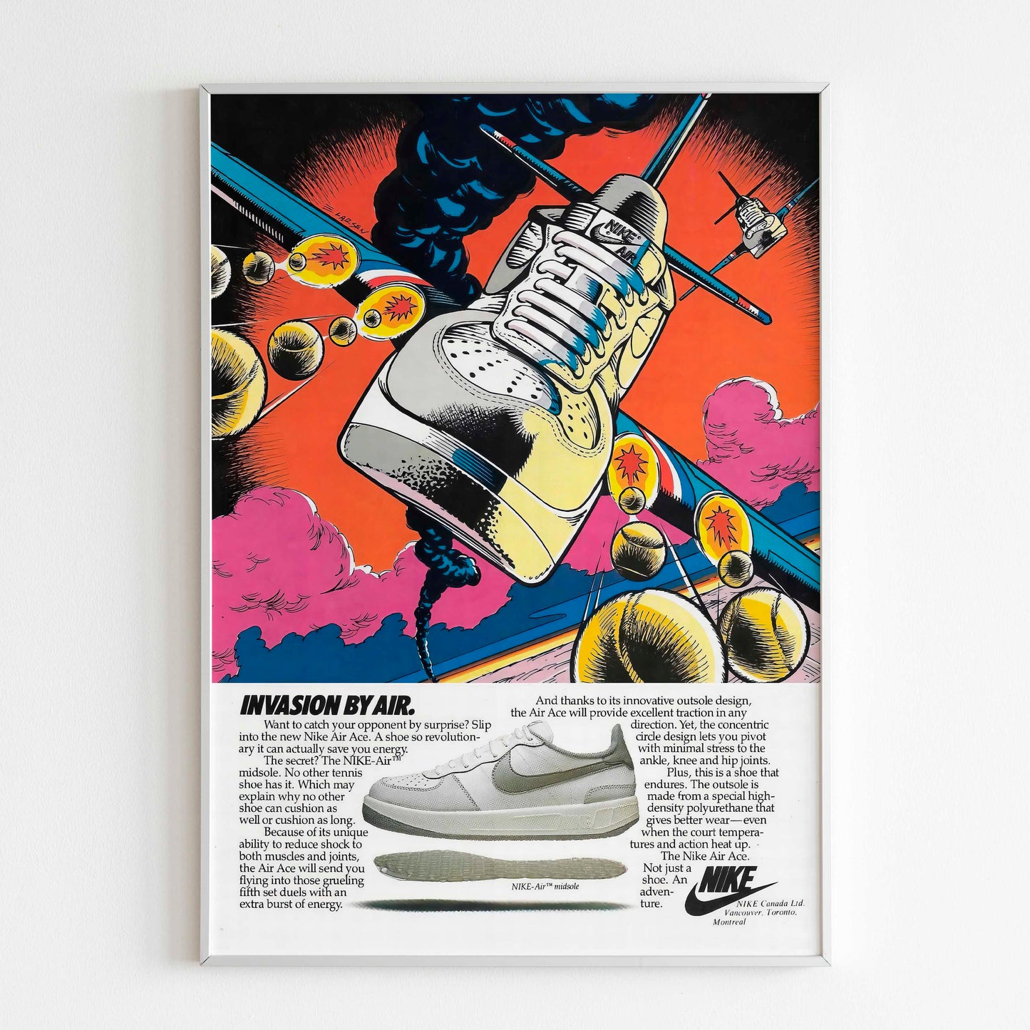 Nike "Air Invasion" Advertising Poster, 90s Style Shoes Print, Vintage Running Ad Wall Art, Magazine Retro Advertisement Tennis shoes