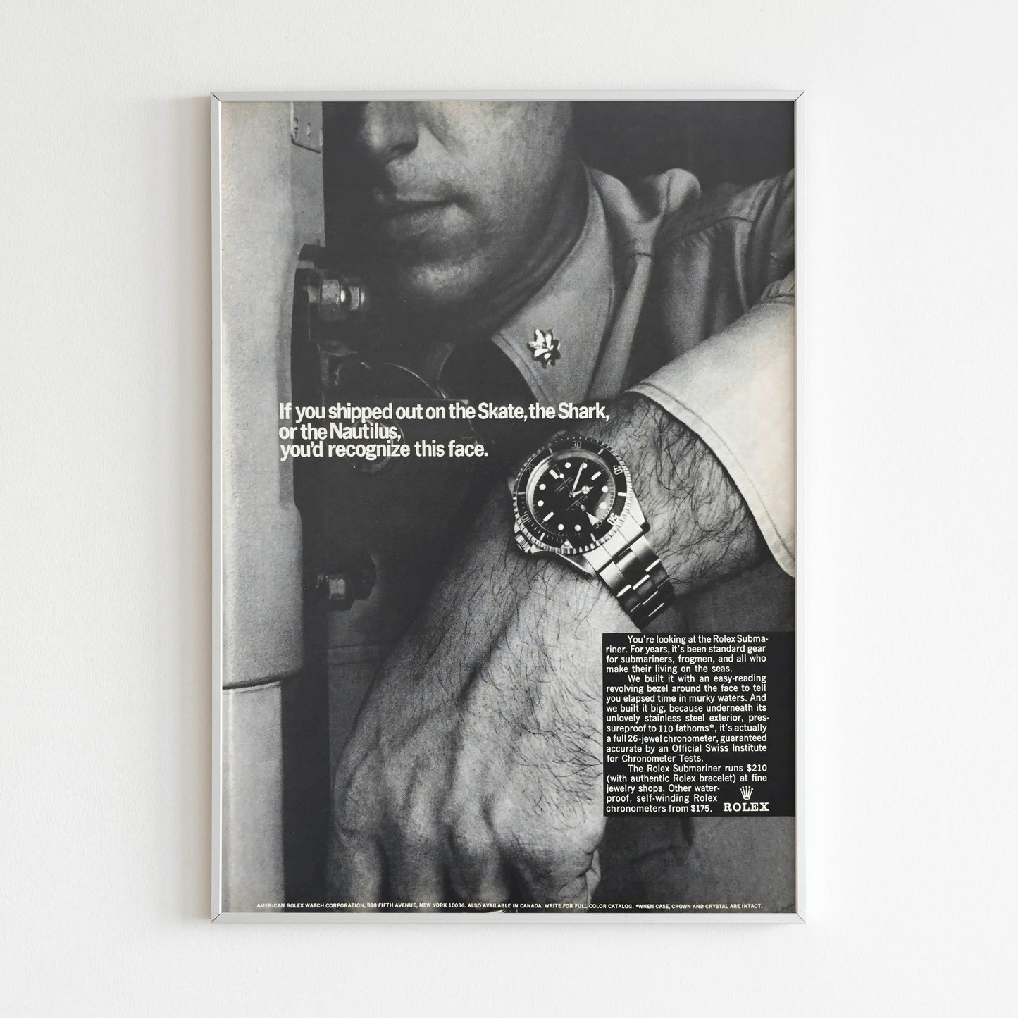 Rolex Submariner Watch Advertising Poster, 80's Style Print, Vintage Design Magazine, Ad Wall Art, Ad Retro Advertisement