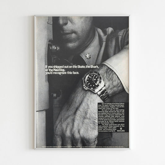Rolex Submariner Watch Advertising Poster, 80's Style Print, Vintage Design Magazine, Ad Wall Art, Ad Retro Advertisement