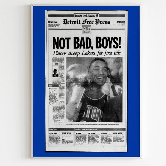 Detroit Pistons 1989 NBA Champions Front Cover Detroit Free Press Newspaper Poster, Not Bad Boys Basketball Print, Magazine Front Page