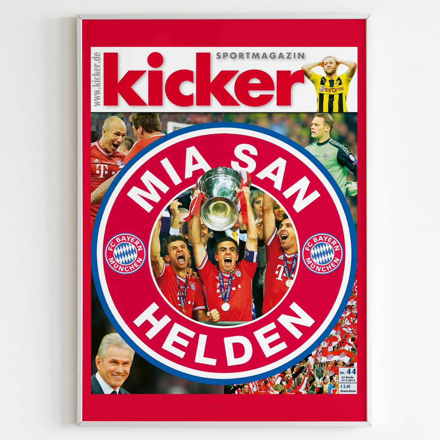 Bayern Munich 2013 Champions League Front Cover Kicker Poster, Football Club Print, Magazine Front Page, Minimalistic Munchen Wall Poster
