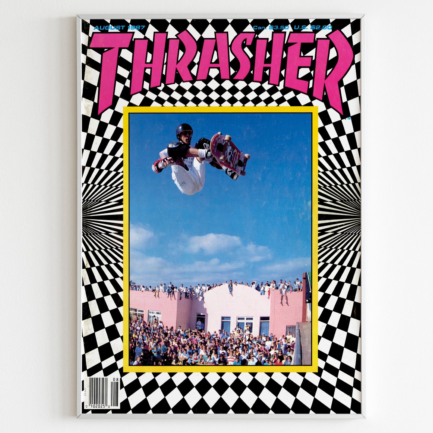 Thrasher 1987 August Front Cover Poster Skateboarding Front Cover March 2022 500 Issue Advertising Poster, Skateboarding Style 80s Print, Vintage Front Cover Ad Wall Art, 90s Skate Poster, Magazine Retro Advertisement