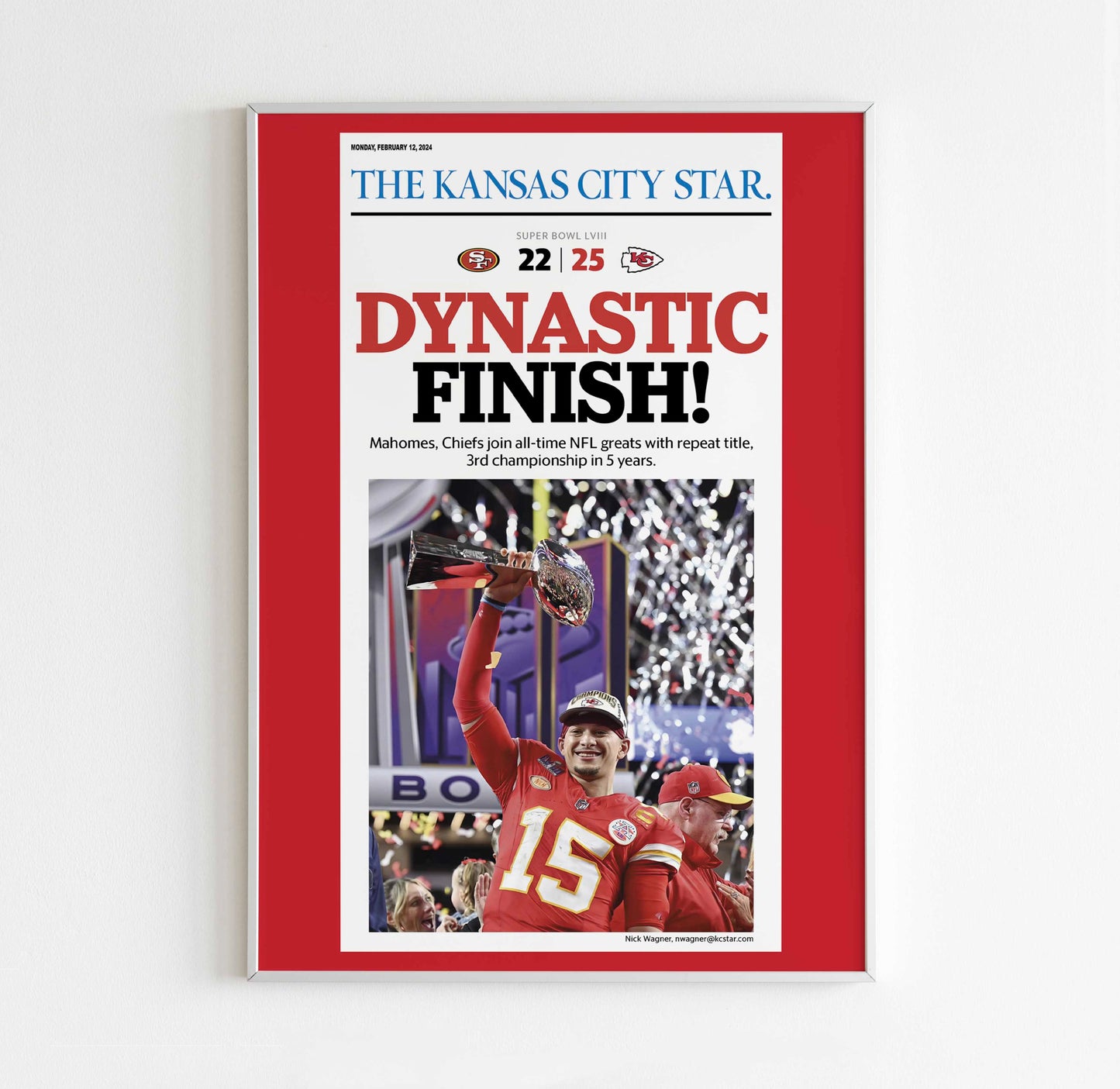 Kansas City Chiefs 2024 Super Bowl NFL Champions Front Cover The Kansas City Star Newspaper Poster