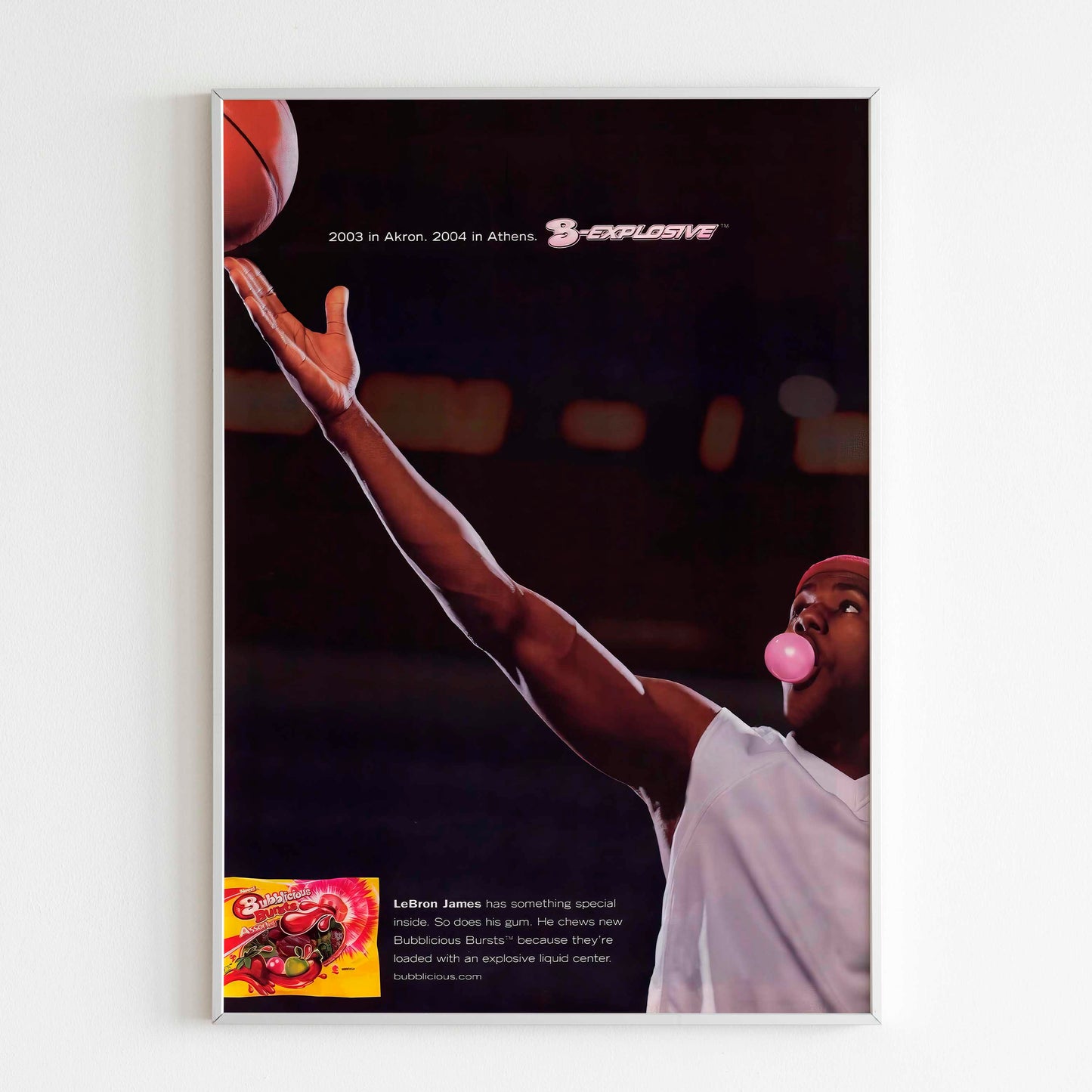 Bubblicious Bursts Gum LeBron James Poster Advertising , 80s Style Print, Vintage Bubble Gum Food Design Ad Wall Art, 2003 Magazine Advertisement 2000s