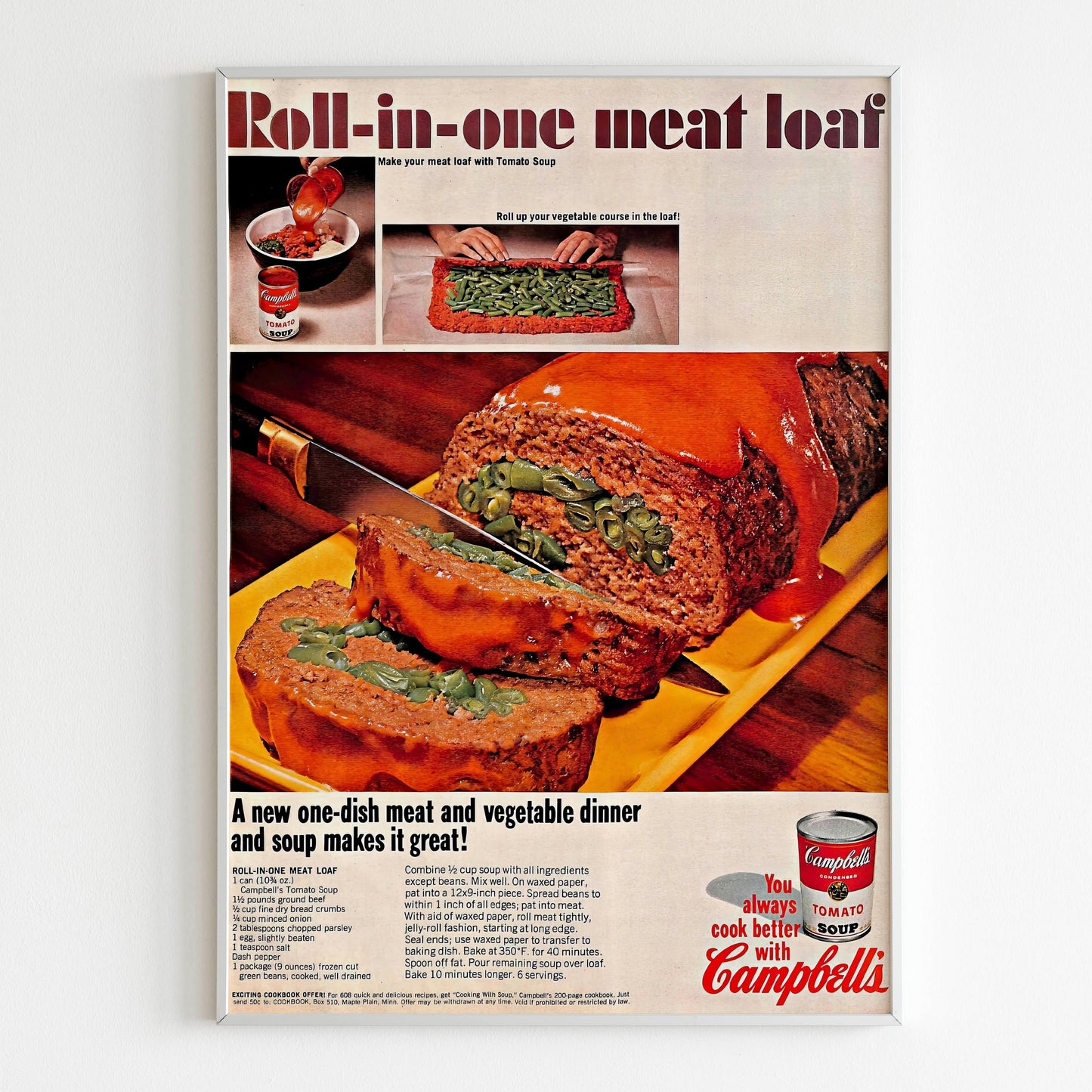 Campbell's Tomato Soup Advertising Poster, 70s Style Print, Vintage Design Ad Wall Art, Pop Art Magazine Advertisement