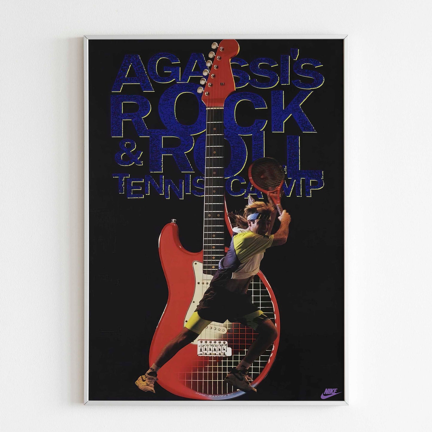 Nike Challenge Court Rock n Roll Andre Agassi Advertising Poster, 90s Style Tennis Print, Vintage Ad Wall Art, Magazine Retro Advertisement