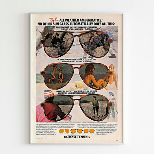 Ray Ban 1979 Advertising Poster, 70's Style Print, Ad Wall Art, Vintage Design Magazine, Ad Retro Advertisement, Sunglasses Poster