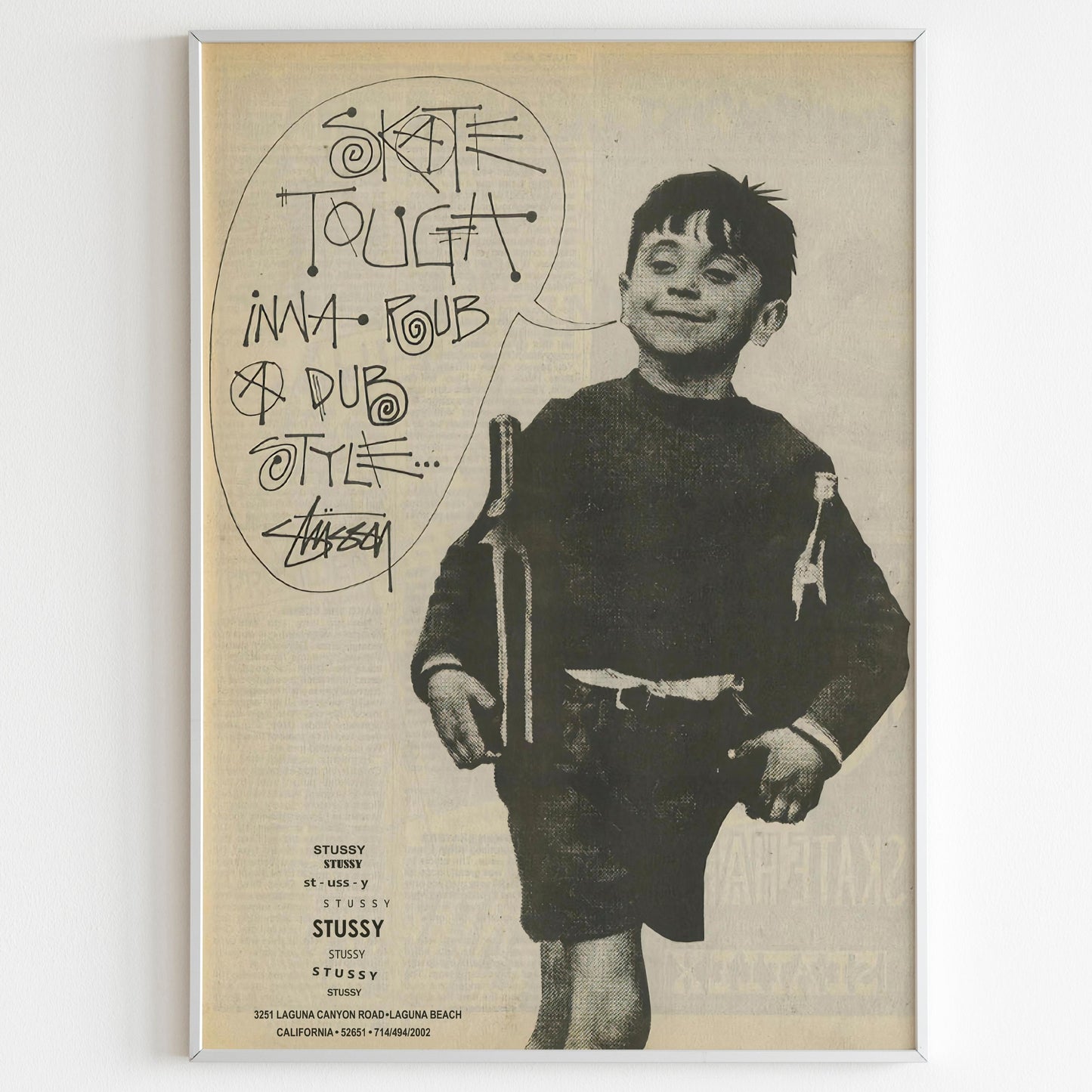retro poster skate poster skateboarding print streetwear poster fashion poster black white wine boy cartier bresson newspaper poster Stussy Streetwear Advertising Poster, Thrasher Style 80s Print, Vintage Ad Wall Art, Skateboarding Magazine Retro Advertisement
