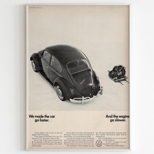 Volkswagen Advertising Poster, 60s Style Print, Vintage Design, Racing Ad Wall Art, Magazine Retro Advertisement