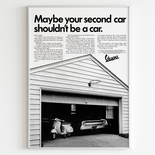 Vespa Piaggio Advertising Poster, 70s Style Print, Vintage Scooter Design Poster, Racing Ad Wall Art, Magazine Retro Advertisement