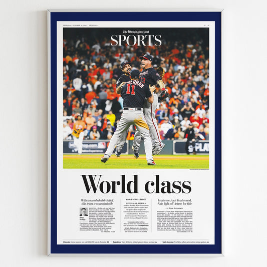 Washington Nationals 2019 World Series MLB Champions Front Cover The Washington Post Newspaper Poster, Baseball Team Print, Wall Poster