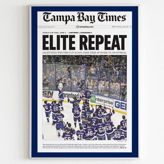 Tampa Bay Lightning 2021 NHL Stanley Cup Champions Front Cover Tampa Bay Times Poster, Hockey Team Magazine Print, Newspaper Front Page