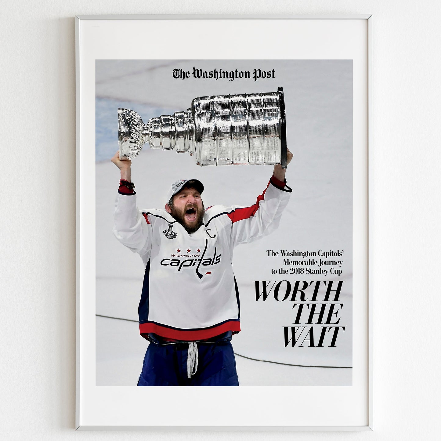 Washington Capitals 2018 NHL Stanley Cup Champions Front Cover The Washington Post Poster, Hockey Team Magazine, Newspaper Front Page