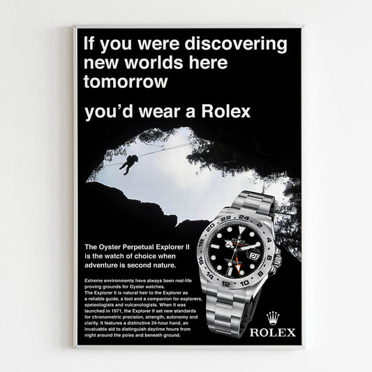 Rolex Oyster Perpetual Explorer II Watch Advertising Poster, 80's Style Print, Vintage Design Magazine, Ad Wall Art, Ad Retro Advertisement