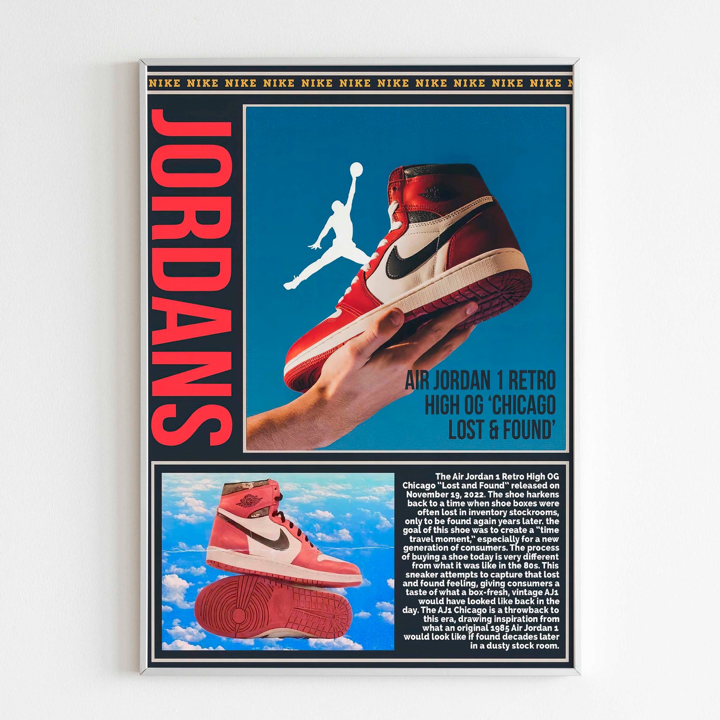Nike "Air Jordan 1" Poster Advertising, 90s Style Shoes Print, Vintage Basketball Ad Wall Art, Magazine Retro Advertisement NBA