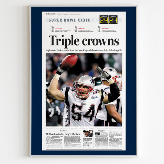 New England Patriots 2005 Super Bowl NFL Champions Front Cover The Boston Globe Newspaper Poster, Football Team Print, Magazine Page Poster