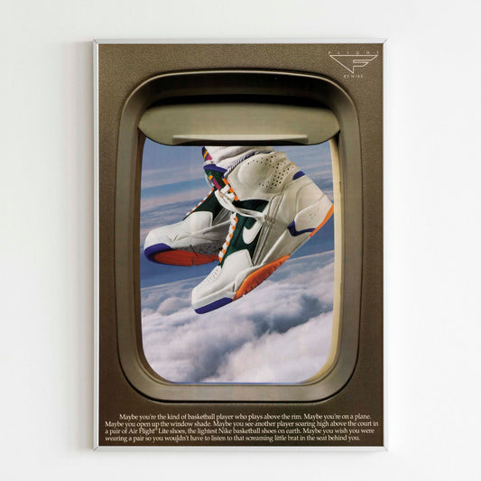 Nike Air Flight Advertising Poster, 90s Style Shoes Print, Vintage Ad Wall Art, Magazine Retro Advertisement, Basketball Shoe Poster