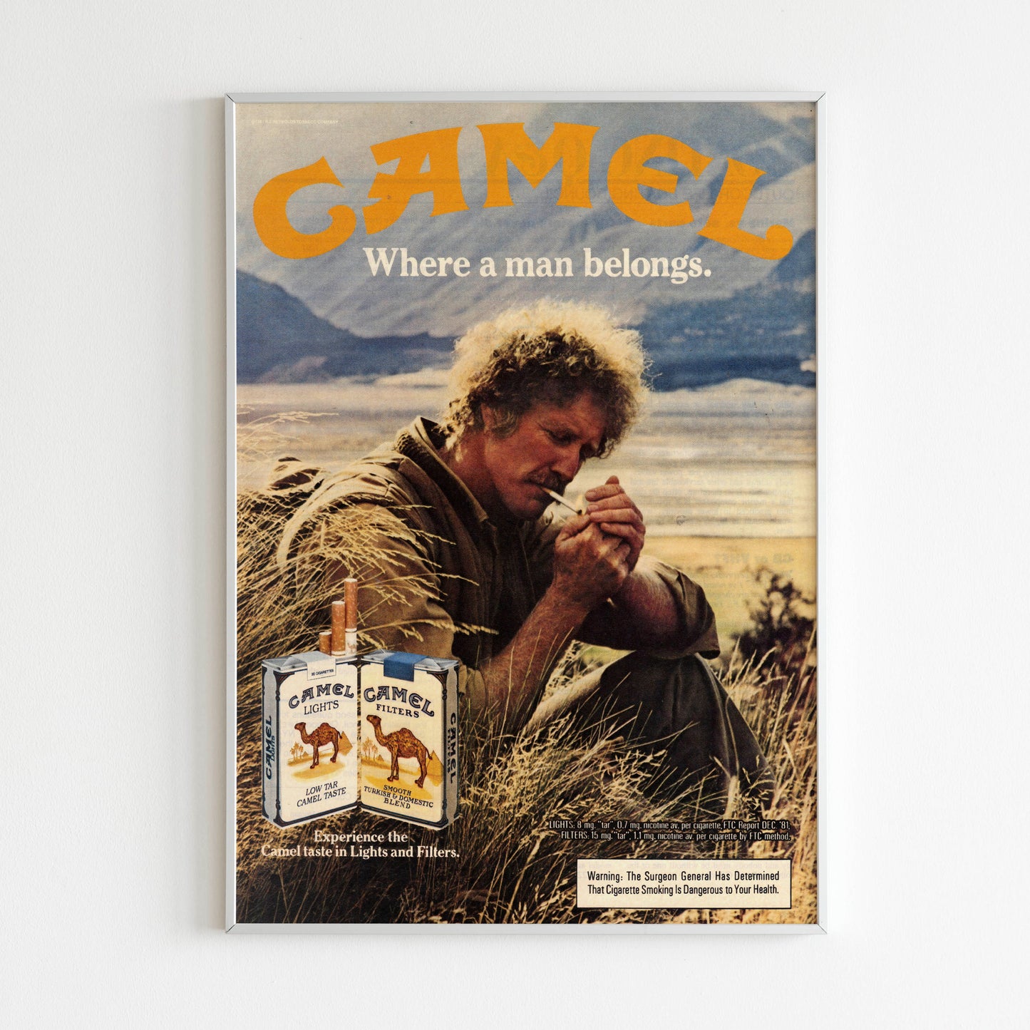 Camel "Where a Man Belongs" Advertising Poster, Cigarettes Ad Wall Art, Vintage Design Advertisement, 80s Style Print, Retro Magazine Poster