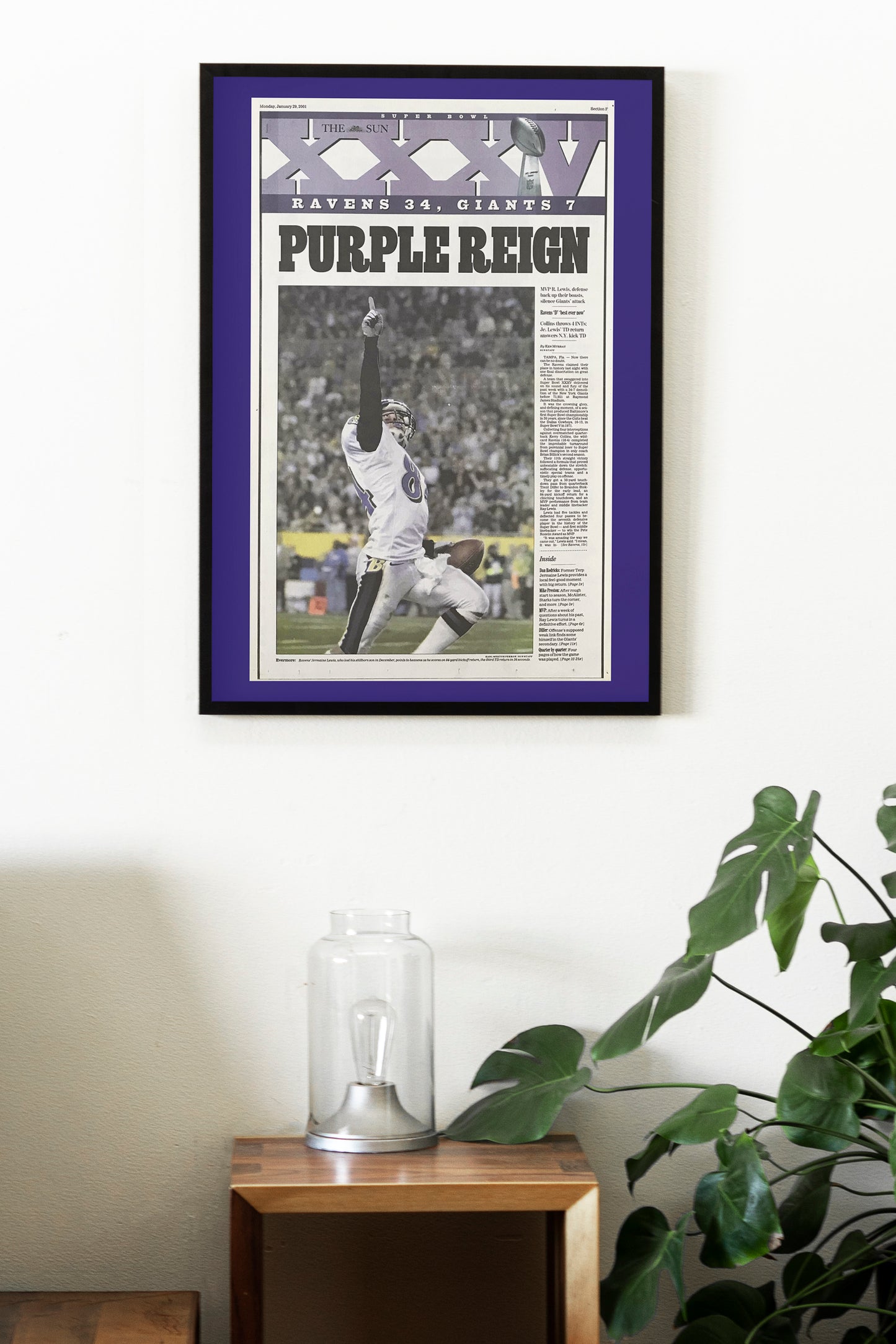 Baltimore Ravens 2001 Super Bowl NFL Champions Front Cover The Sun Newspaper Poster