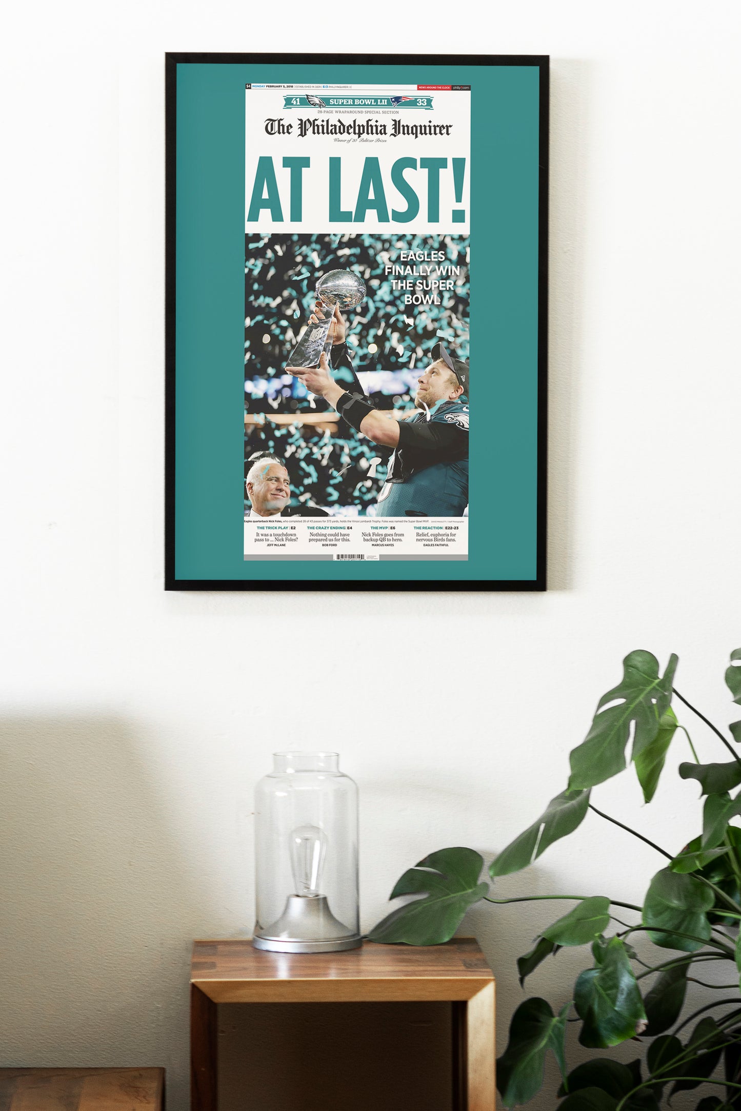 Philadelphia Eagles 2018 Super Bowl NFL Champions Front Cover The Philadelphia Inquirer Newspaper Poster