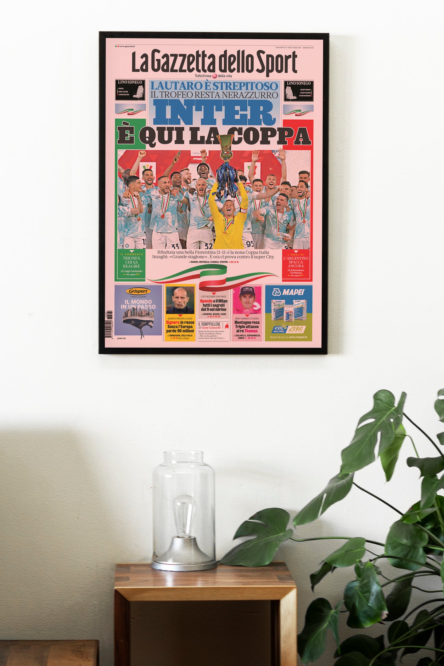 Inter Milan 2022/2023 Coppa Italia Champions Newspaper Front Cover Poster