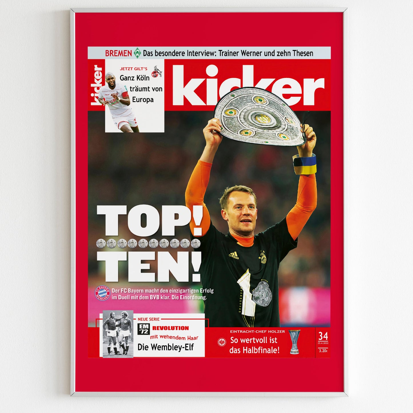 Bayern Munich 2022 Bundesliga Champions Front Cover Kicker Poster, Football Club Print, Magazine Front Page Minimalistic Munchen Wall Poster