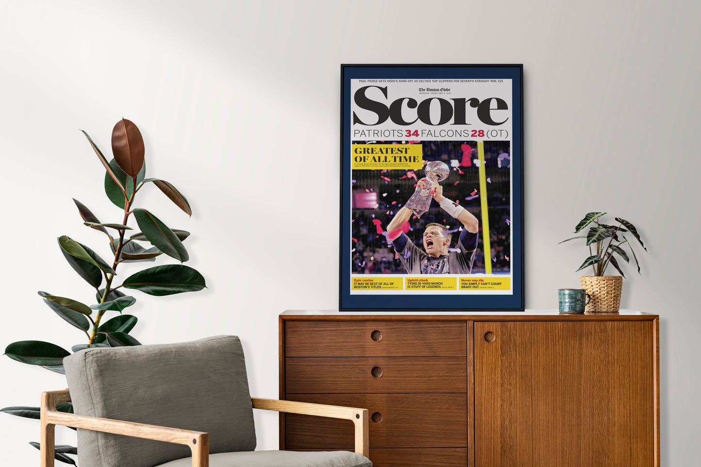 New England Patriots 2017 Super Bowl NFL Champions Front Cover The Boston Globe Newspaper Poster