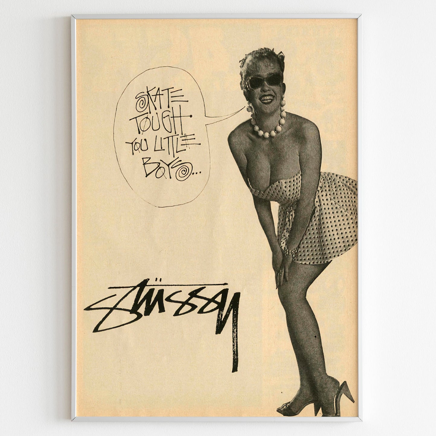 Stussy Streetwear Advertising Poster, Thrasher Style 80s Print, Vintage Ad Wall Art, Skateboarding Magazine Retro Advertisement Skate Tough you little boys