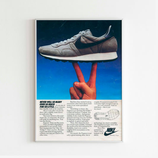 Nike Pegasus Advertising Poster, 90s Style Shoes Print, Vintage Running Ad Wall Art, Magazine Retro Advertisement