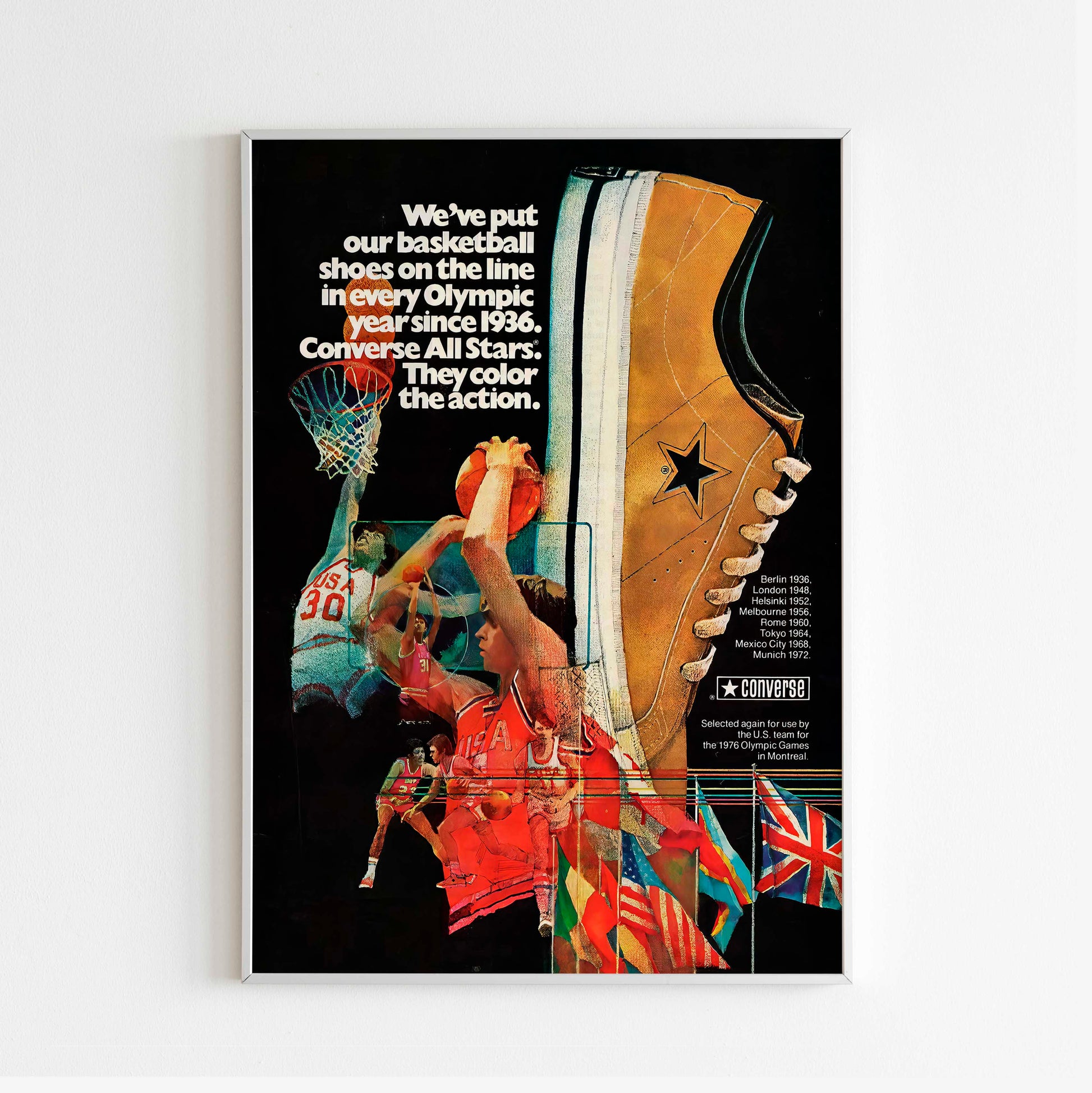 Converse Poster Advertising, 90s Style Shoes Print, Vintage Basketball Ad Wall Art, Magazine Retro Advertisement NBA