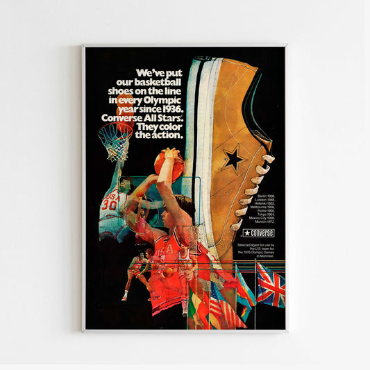 Converse Poster Advertising, 90s Style Shoes Print, Vintage Basketball Ad Wall Art, Magazine Retro Advertisement NBA
