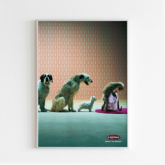 Eastpak Advertising Poster, "Even Dogs Love Eastpak" Animal Ad Style Print, Vintage Ad Wall Art, Magazine Retro Advertisement