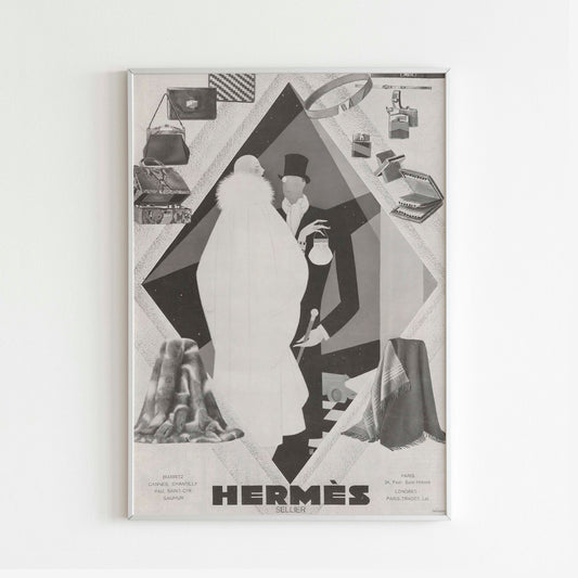 Hermes Vogue France Magazine Advertising Poster, 40's / 50's Style Print, Ad Wall Art, Vintage Design Magazine, Luxury Clothing Fashion Poster, Retro Advertisement Print