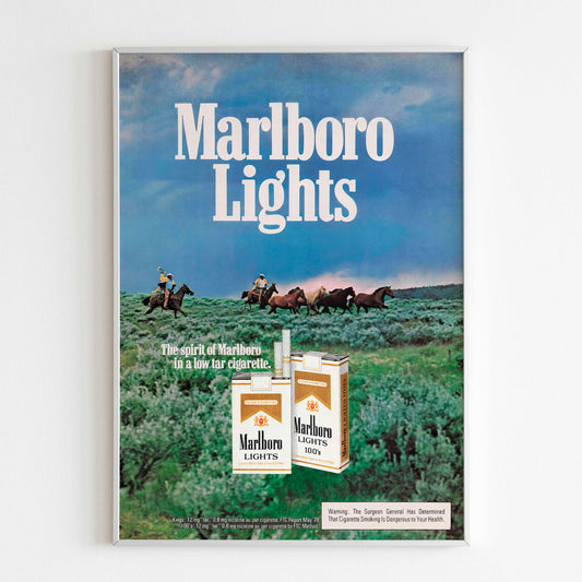 Marlboro Country Advertising Poster, Cowboys 80s Style Print, Cigarettes Collection Ad Wall Art, Retro Magazine Vintage Design Advertisement