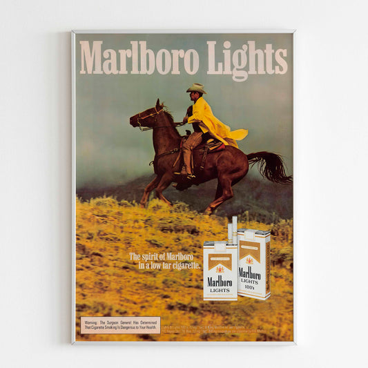 Marlboro Country Cowboy Advertising Poster, 80s Style Print, Cigarettes Collection Ad Wall Art, Retro Magazine Rare Vintage Design Advertisement