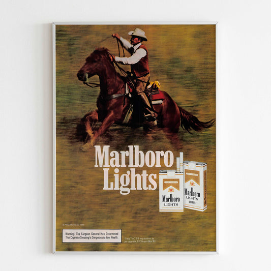 Marlboro Country Cowboy Rider Advertising Poster, 80s Style Print, Cigarettes Collection Ad Wall Art, Retro Magazine Rare Vintage Design Advertisement