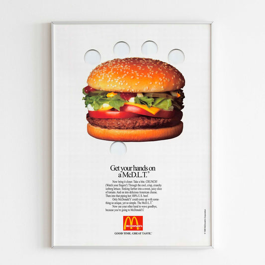 McDonald's Advertising Poster, 90s Style Print, Vintage Fast Food Design Ad Wall Art, Magazine Advertisement