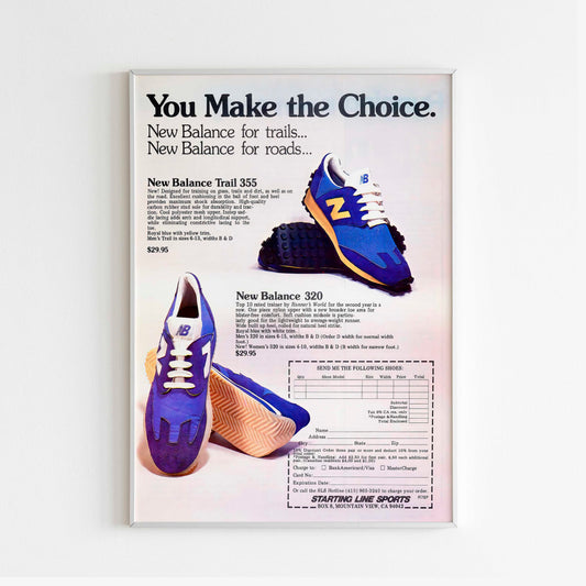 New Balance Poster Advertising, Vintage Running Ad Wall Art, 80s Style Shoes Print, Magazine Retro Advertisement