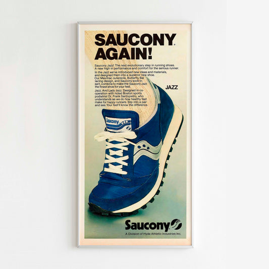 Saucony Jazz Poster Advertising, 80s Style Shoes Print, Vintage Running Ad Wall Art, Magazine Retro Advertisement