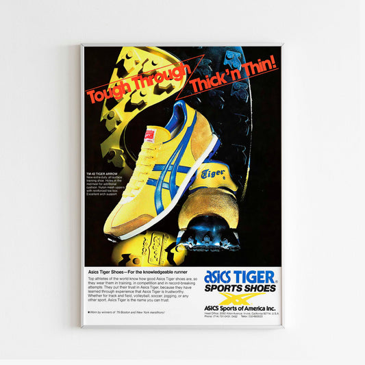 Asics+Onitsuka+Tiger+TM-42+Arrow+1980 Poster Advertising, 90s Style Shoes Print, Vintage Running Ad Wall Art, Magazine Retro Advertisement