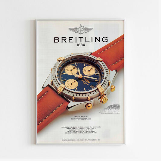 Breitling Watch Advertising Poster, Vintage Design Magazine, 90's Swiss Style Print, Retro Luxury Advertisement Wall Art