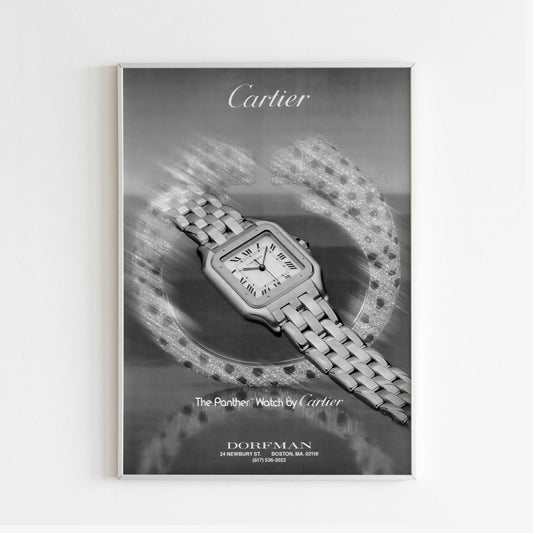 Cartier Panther Watch Advertising Poster, 90's Style Print, Vintage Design Magazine, Ad Wall Art, Ad Retro Advertisement, Luxury Fashion Poster Active